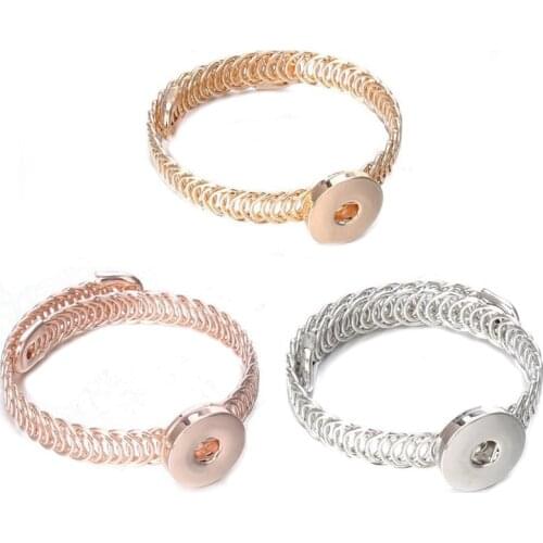 Snap Jewelry Elastic Bracelet Bangles Rose Gold Silver plated Snap Bracelets for Women Men Fit 18mm Snap Buttons DIY Accessories