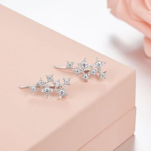 SOELLE Fashion Brand Design Starry 925 Sterling Silver Micro AAA Cubic Zirconia Star Earrings for Women Party Banquet Jewelry