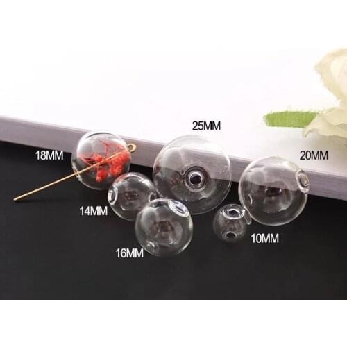 3pcs 6/8/10/12/14/16/18/20/25/30mm Empty glass ball with double hole round bubble vial diy glass globe orbs jewelry findings