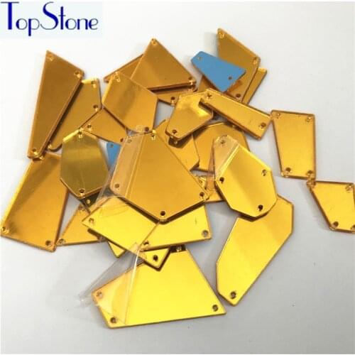 Top quality Gold Mirror sew on rhinestones flat back 30 Styles Golden acrylic Sew-on Stone Dress Garment Accessories