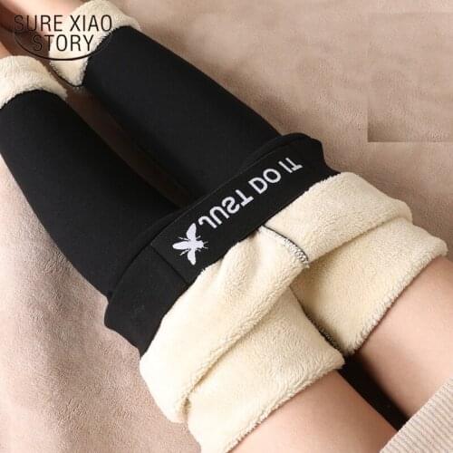 Lambs Flannelette Pants Women High Waist Thicken Leggings Elastic Waist Warm Skinny Black Leggings Women Lady Trousers 7779 50