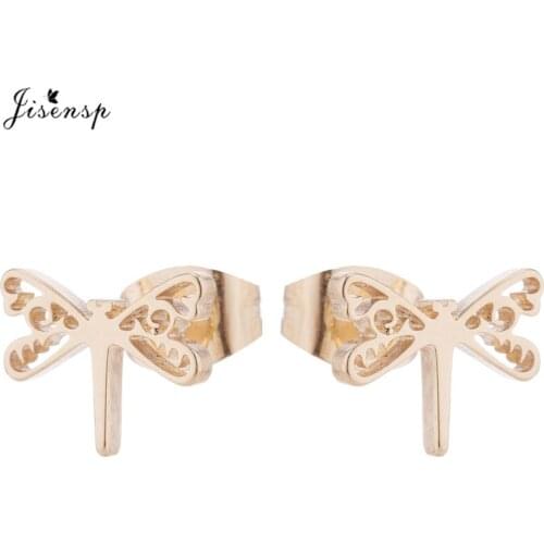 Jisensp Summer Style Dragonfly Stud Earrings for Women Stainless Steel Animal Earrings Jewelry Accessories Girls Gift