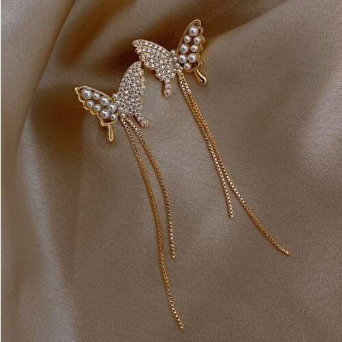 2020 New Pearl Butterfly High-end Earrings Charm Long Tassel Earrings For Women Wedding Jewelry Valentines Day Gift