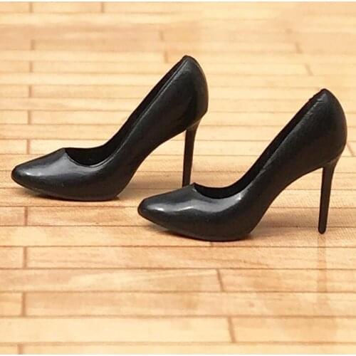 1/12 Black High Heel Shoes For Dollhouse Woman Doll Figures Decor