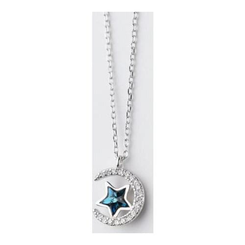 1pc 100% real 925 Sterling Silver Fine Jewelry Blue Crystal Star into the Crescent Moon necklace Pendant C-D3868