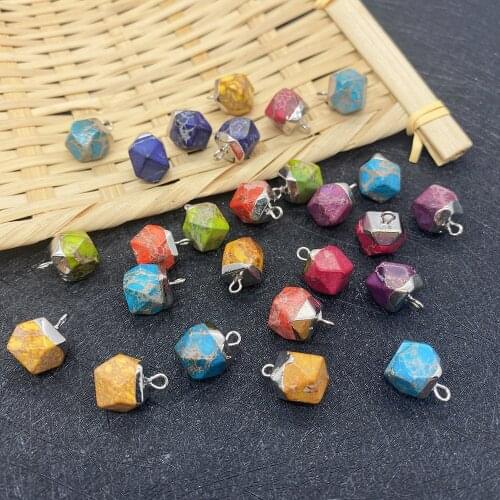 2 Pieces of Natural Turquoise Pendant Polygonal Electroplating Process Colored Gemstone Necklace Earrings DIY Jewelry Making