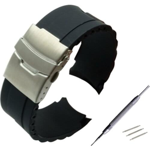 20mm 22mm 24mm Silicone Rubber Diver Silicone Arc Watch Strap For EQW-M710L with Folding Stainless Steel Clasp Buckle