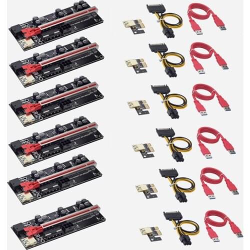 3/6Pcs New Ver009 Plus Usb3.0 PCIE Riser Ver009S Express 1X 4X 8X 16X Extender Riser Adapter Card Sata 15Pin To 6Pin Power Cable