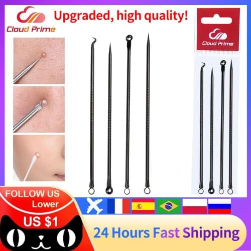 4pcs Stainless Steel Acne Removal Needles Pimple Blackhead Remover Tools Spoon Face Skin Care Tools Needles Facial Pore Cleaner