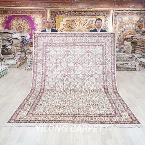 Yilong 6.56'x9.84' Classic rug beige antique medallion kashmiri handmade carpet (HF376H)