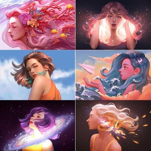 5D Diy Diamond Painting Full Square / Round Cartoon Girl Portrait Diamond Embroidery Mosaic Home Decoration Gift New