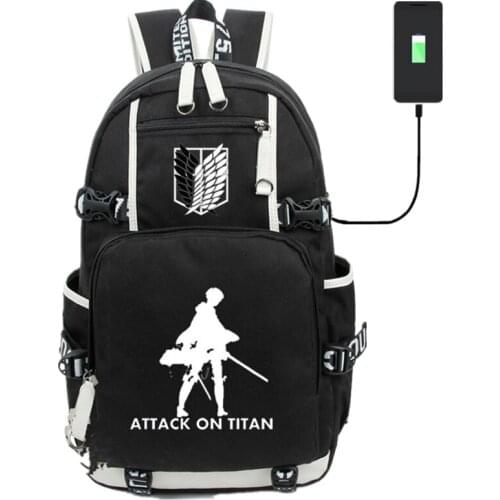 Anime Attack On Titan USB Port Backpack Student School Printing Bag Casual Bag Cosplay Gifts