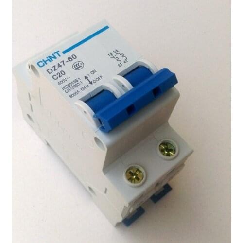 CHINT DZ47-60 C20 AC230/400V 2P 20A Rated Current 2 Pole Miniature Circuit Breaker