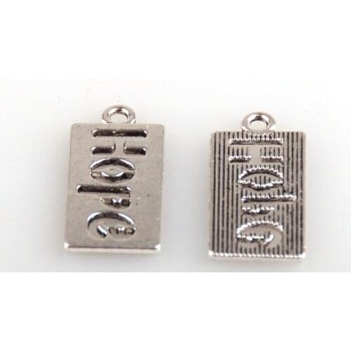 Free shipping fashion alloy letter hollow rectangle hope charm for DIY bracelet,necklace jewelry metal words beads double side