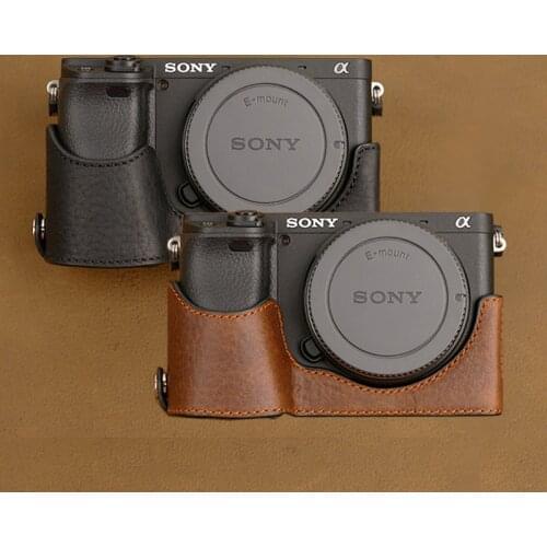 AYdgcam Handmade Genuine Leather Camera case For Sony A6100 A6400 A6300 A6000 Camera Bag Half Cover Handle Vintage Case