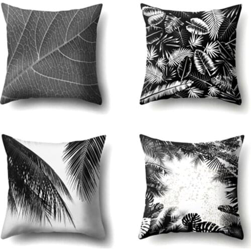Cushion Cover Black and White Leaves Cushions Pillow Cases Pillowcase Home Decor Pillow Covers