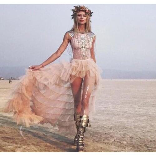 Beach Long Skirts Girls femme jupes Prom Party Skirt Maxi Hi Low jupe femme Women Tiered Skirts For Wedding Thin Satin Band Zip