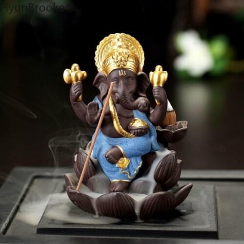 Golden Elephant Incense burner Lotus Burner Ceramic Incense Ceramic statue Stove Cone Censer Teahouse Ornament+10 Incense Cones