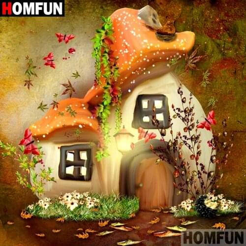 HOMFUN 5D Diamond Pattern Rhinestone Needlework Diy Diamond Painting Cross Stitch "Mushroom house" Diamond Embroidery A08007