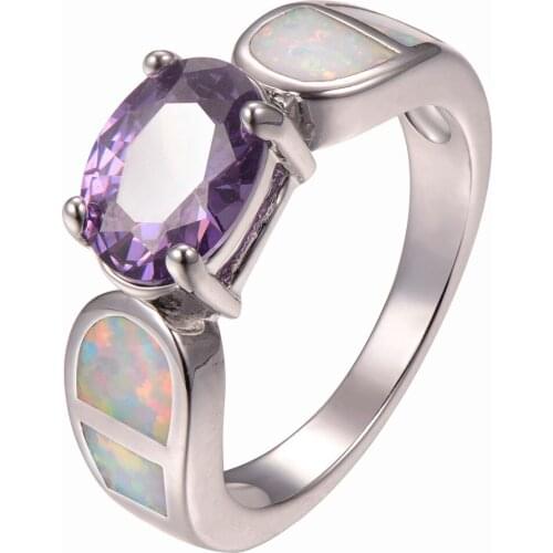Purple Crystal Zircon With White Fire Opal 925 Sterling Silver Ring Size 6 7 8 9 10 R1375