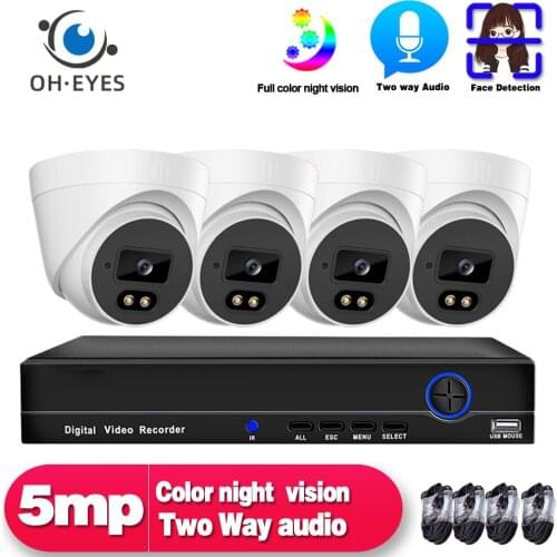 5MP POE Video Surveillance 4 Cameras Kit 4CH POE NVR 4K Security Camera System Set Two Way Audio CCTV IP Camera System Kit 5MP