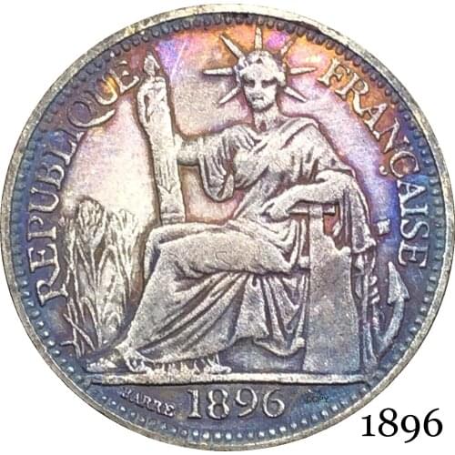 France French Indochina 1896 Barre 10 Cent Centimes Piastre Copy Coin Cupronickel Silver Plated Republica Francaise Replica