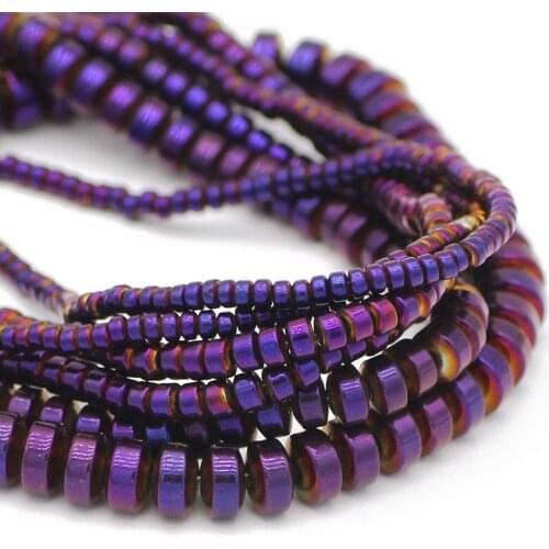 3/4/6/8MM Purple Natural Stone Flat Cylinder Hematite Spacer Charm Round Loose Beads For Jewelry Making DIY Bracelet Accessories