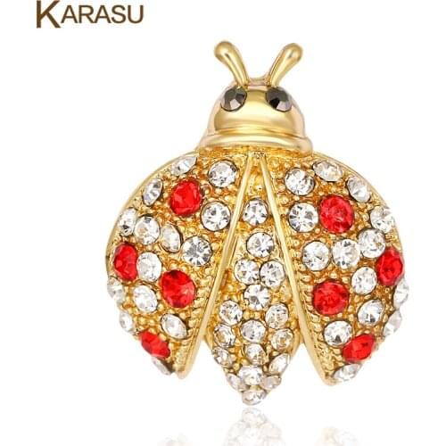 Hot Sale Gold-Color Ladybug Shiny Animal Brooches Rhinestones Women Girls Brooch Pins Fashion Jewelry Wedding Accessories