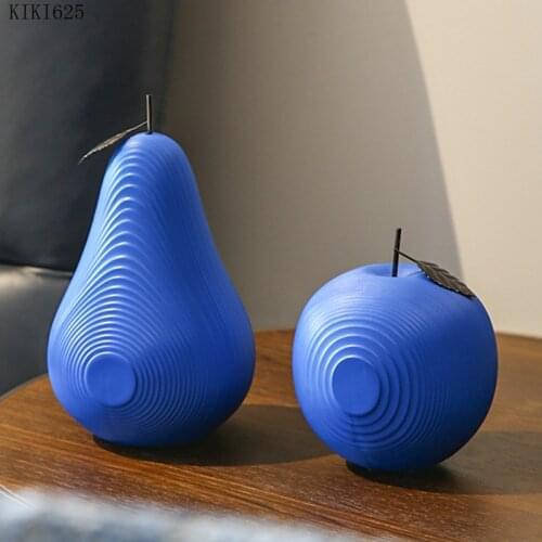 European-style Line Apple Pear Crafts Black and White Ceramic Fruit Sculpture Living Room Book Fruit Decoration High-end Gifts