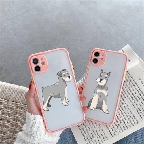 Schnauzer Phone Case For iPhone 12 11 Mini Pro XR XS Max 7 8 Plus X Matte transparent Pink Cover