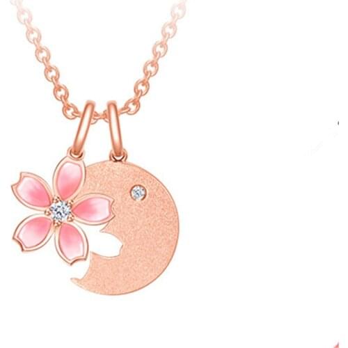 Fashion Cherry Flower Penadnt Necklace For Lady Anniversary Present Beautiful Rose Gold Chain Necklace Women 925 Silver Choker