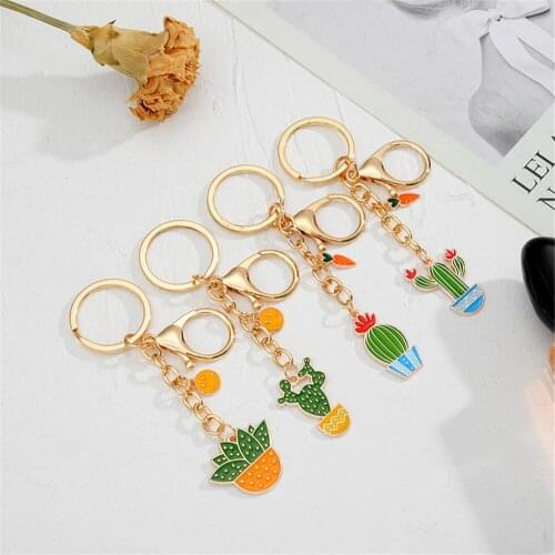 Fashion Lovely Cactus Plants Shaped Keychain Women Keychain Ring Car Key Chains Best Gift For Friend Pendent Bag Key Ring