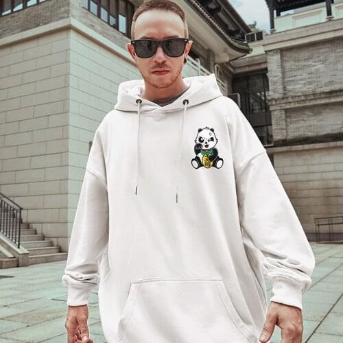 Plus-Sized Fashion Brand Panda Ins Overweight Man Loose Hooded Sweater Fleece Mens Trendy Pullover Hoodies