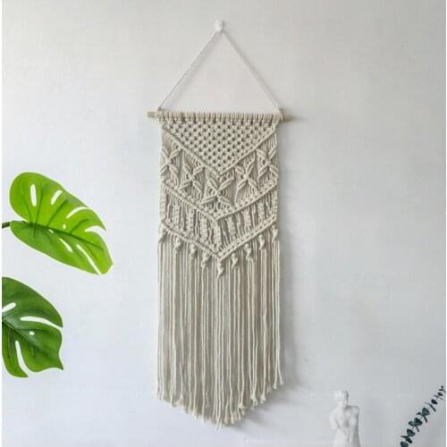 Cotton Handmade Bohemian Room Tapestry Macrame Woven Wall Hanging Art Simple Apartment Dorm Room Wedding Decoration 40x87cm