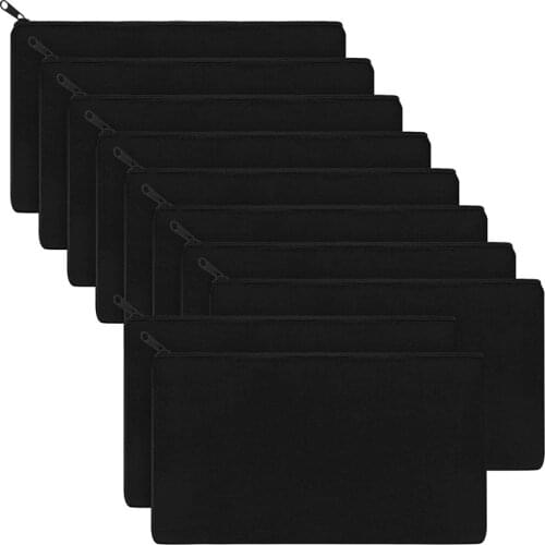 NEW-10Pcs Canvas Zipper Pouch Bags Canvas Makeup Bags Pencil Case Blank DIY Craft Bags for Travel DIY Craft School, Black