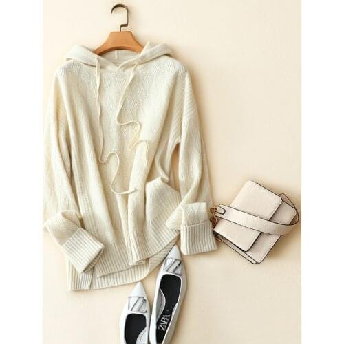 2020 autumn winter fashion 100% cashmere hooded sweater women elegant warm solid color pullovers