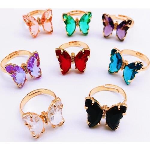 Peixin 8 Colors 2020 High Quality Jewelry Opening Copper Inlaid Zircon Butterfly Ring Fashion Women Girls Sweet Jewelry charm