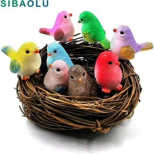 Resin Little Parrot Bird Nest Figurine Animal Model DIY Home Decor Miniature Fairy Garden Bonsai Decoration Accessories Modern