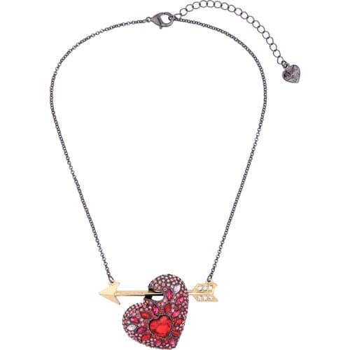 Bulk Price Black Gold Chain Short Necklace Romantic Jewelry Fashion Red Crystal Heart Arrow Lovely Short Necklace