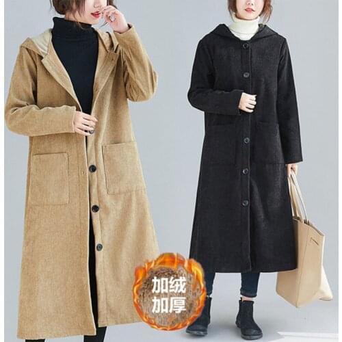 Casual Oversize Loose Cotton Jacket Corduroy Thickened Warmth womens Cotton Coat Solid Color Long Winter Padded Outwear Ladies