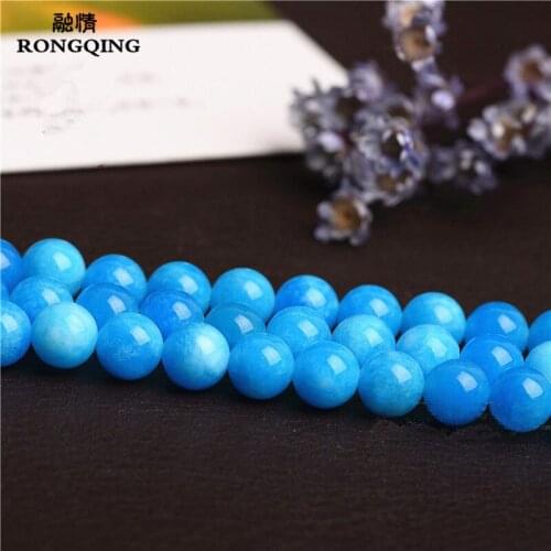 RONGQING 1String Blue White Chalcedony Beads for Hand Made Jewelry Accessories 4/6/8/10/12mm