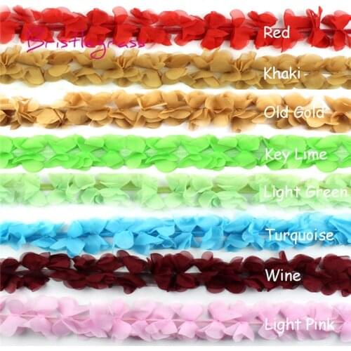 BRISTLEGRASS 1 Yard 3D Chiffon 2-Petal Frayed Flower Mesh Lace Trim Kid Headband Hair Tie Bridal Wedding Dress DIY Sewing Crafts