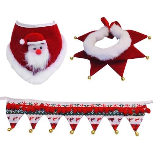 Christmas Dog Cat Plush Scarf Bib Decor Adjustable Collar Pet Neckerchief Saliva Towel Necklace Grooming Accessories