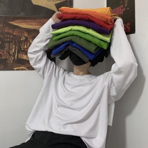 Spring Autumn Men Women Casual Oversize Solid Shirt O-neck Long Sleeve Vintage Basic Men Cotton Tee Undershirt Loose Hip Pop