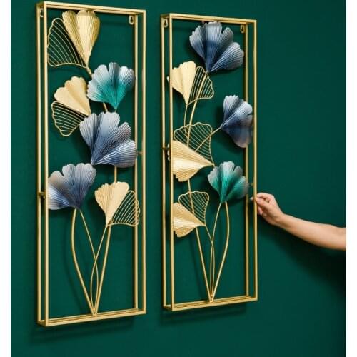 Modern Wrought Iron Ginkgo Leaf Wall Sticker Ornaments Lobby Hall Club Wall Mural Decoration Home Livingroom Wall Hanging Crafts