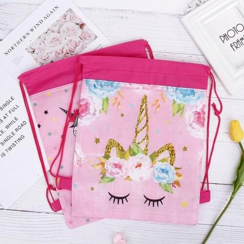 Unicorn Cartoon Non-Woven Fabric Drawstring Bags Wedding Baby Shower Happy Birthday Party Decoration Kids Supplie Gift Bags