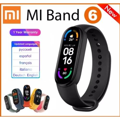 100% Original Xiaomi Mi Band 6 Sport Wristband Heart Rate Fitness Tracker Smart Band 1.56 " AMOLED Screen multi-language