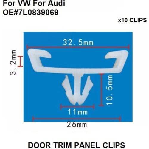 X10 Pieces Door Trim Clip for VW for Audi White Nylon Top Head Size: 15mmx32.5mm,OE#7L0839069