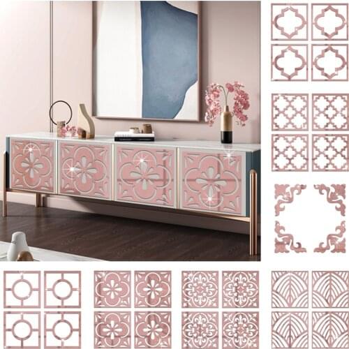 Living Room TV Cabinet Mirror Decal Hollow Pattern Furniture efitting DIY 3D Mirror Paster Wardrobe Table Acrylic Wall Stickers