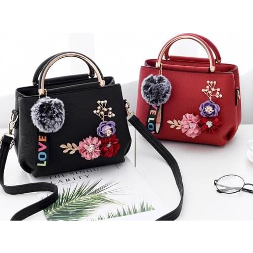 Women Bag Leather Handbag Women Shoulder Bag pu Shell Sac A Main Femme Rivets Fur Ball Pendant Luxury Designer Ladies